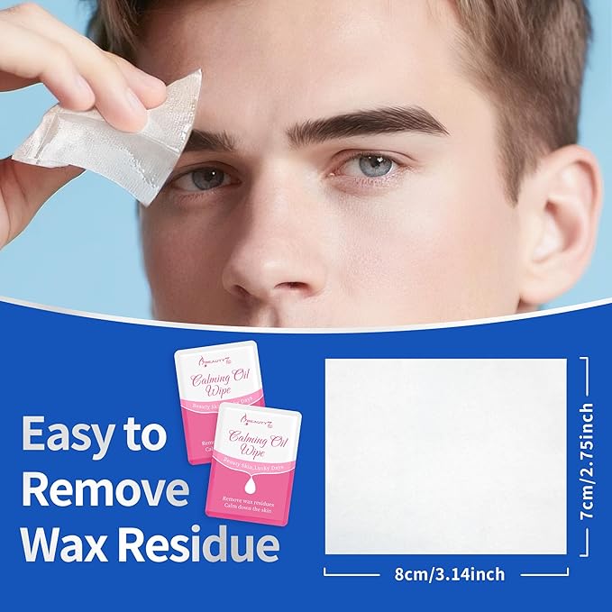 Beauty7 Men's Sword Eyebrow Wax Strips, Facial Wax Strips, Hair Removal Waxing, at Home Waxing Strips, 24 pcs Strips 4 Calming Oil Wipes, for Sensitive Skin Types for Men