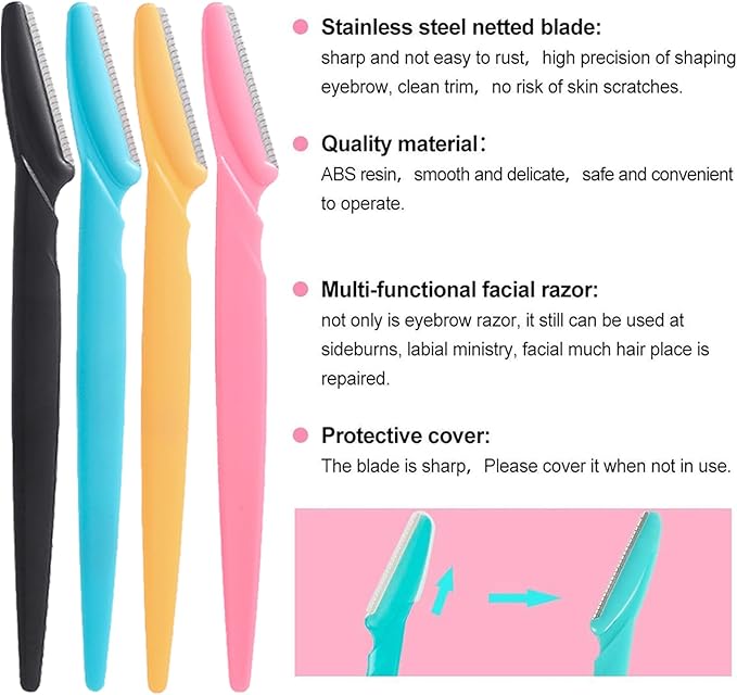18Pcs Eyebrow Razor Multipurpose Exfoliating Dermaplaning Tool Trimming and Shaving Grooming Eyebrow Face Razor and Eyebrow Shaper for Women 3 Colors