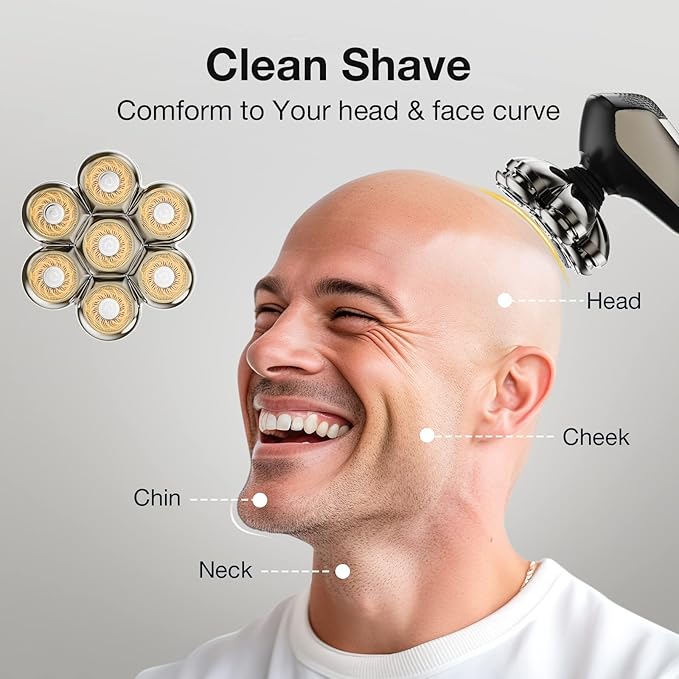 7 Blade Floating Replacement Shaving Head, Washable Shaver Blade Heads Replacement for Head Shaver, Wet & Dry Compatible for Rotary Shavers
