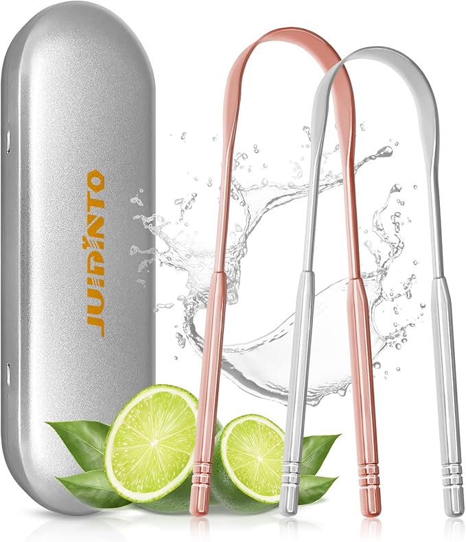 Tongue Scraper 2 Pack, 100% Stainless Steel Tongue Scraper for Adults, Easy to Use Tongue Scraper with Case, Cleaning Tongue and Reducing Bad Breath for Oral Care