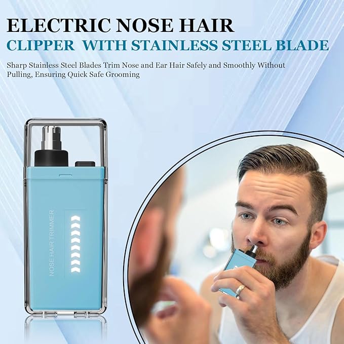 Nose Hair Trimmer for Men Women - Electric Nose Hair Clipper with Replaceable Stainless Steel Blade, Powerful Motor, Wet/Dry Use, Portable USB Rechargeable Design | Blue