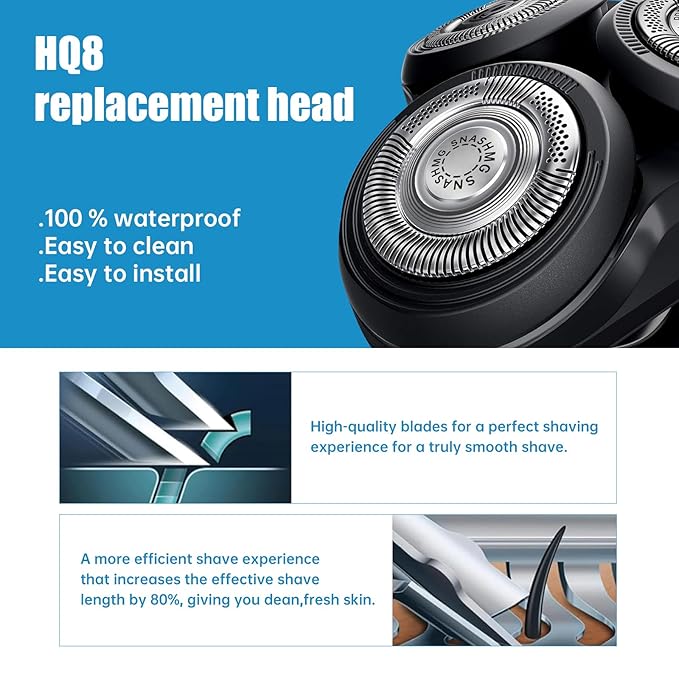 3 PCS HQ8 Replacement Heads Compatible with Philips Norelco Aquatec Replacement Blades HQ8 Electric Shaver Razors for PT720 PT730 AT810 AT815 AT830 AT880