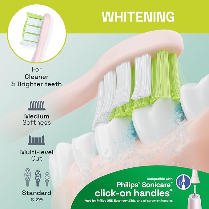 Brushmo DiamondClean Replacement Toothbrush Heads,Compatible with Philips Sonicare Click-on Electric Toothbrush Handles, 8 Standard Heads, Medium Firm Dupont Bristles, BM668, Pink