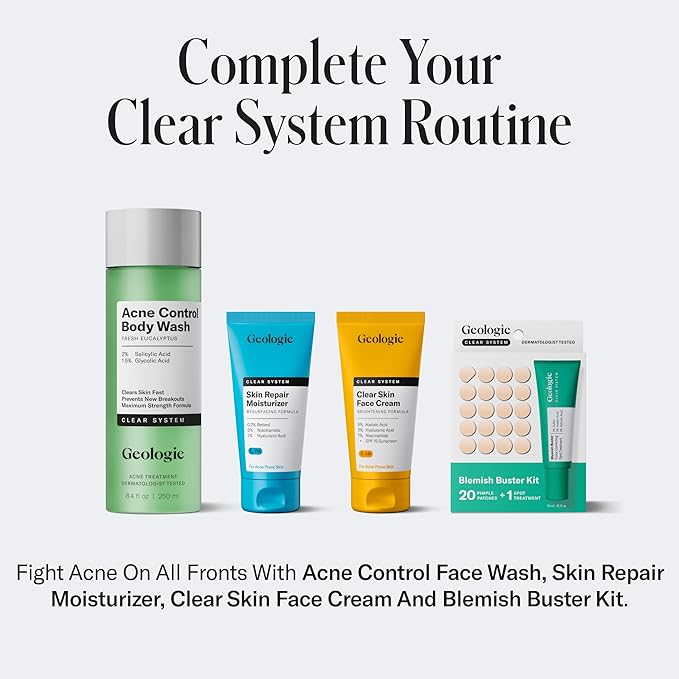 Geologie Clear Skin Face Cream | Clear System Daily Moisturizer with SPF15 for Acne-Prone Skin | Azelaic Acid, Niacinamide & Hyaluronic Acid | Lightweight & Oil Free | 60 ML (Pack of 2)