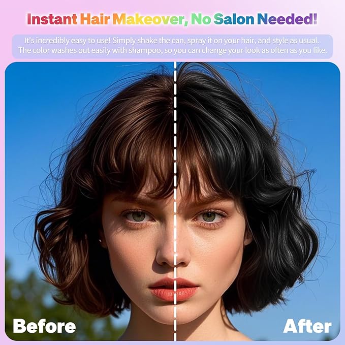 Black Hair Spray,Hair Color Spray Dye,Grey Temporary Hair Color Dye for Kids Women Men,Hairspray Color Pomades,Washable Color HairSpray for Party, Cosplay,Halloween,Christmas. (Black)