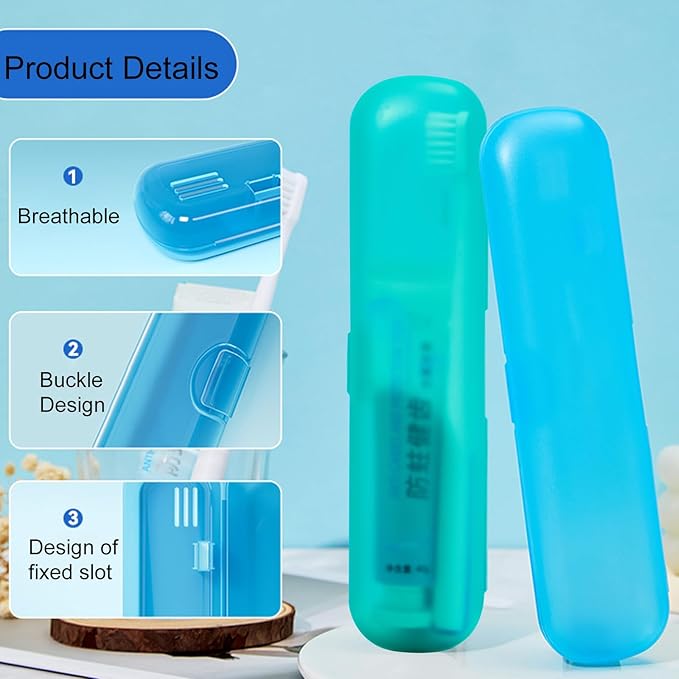 2 Pack Toothbrush Travel Case, Breathable Toothbrush Travel Holders, Tongue Scraper Case, Compact Portable Toothbrush Holder for Travel, Vacation, Camping, Gym, Business Trips, Office, Cruise