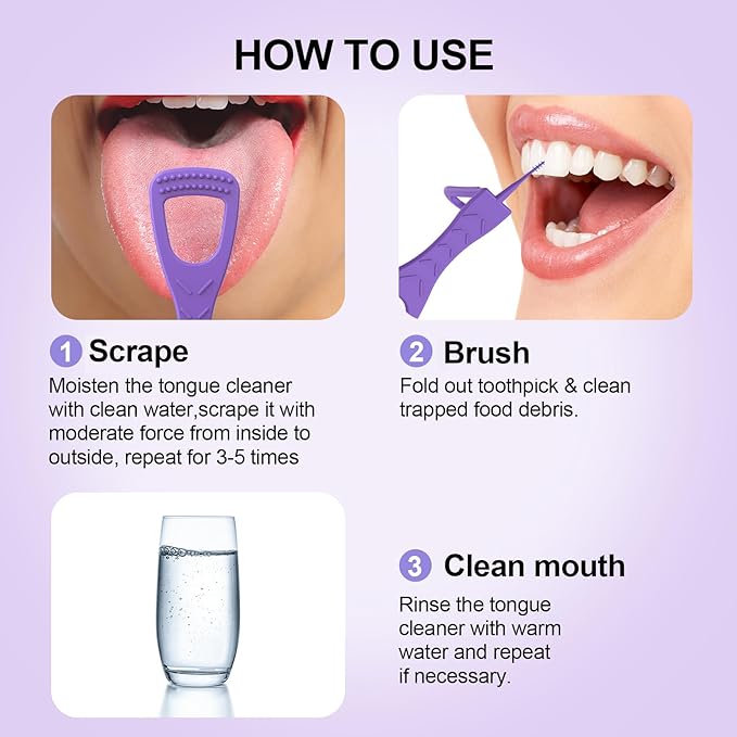 Disposable Tongue Cleaner 100 Count,Dual-Sided Deep Clean Tongue scraper with Foldable Toothpick,for Fresh Breath & Oral Care
