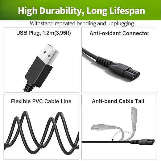 LONNKY USB Charger Cord for MANSCAPED Lawn Mower 3.0/2.0 Electric Trimmer Shaver Razor, Replacement Charging Cord for Manscaping Groin Hair Trimmer, The Weed Whacker Nose and Ear Hair Trimmer