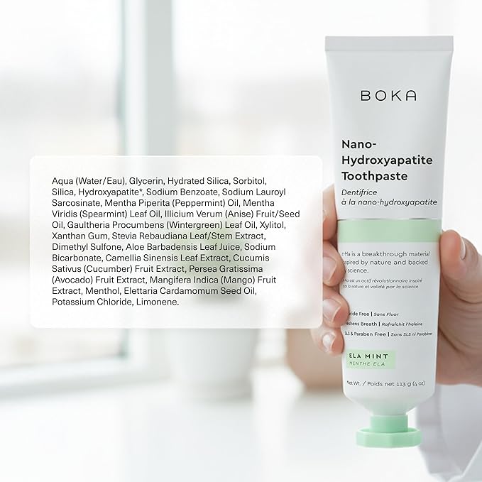 Boka Fluoride Free Toothpaste, Nano Hydroxyapatite Toothpaste, Appropriate for Sensitive Teeth - for Adult, Kids Oral Care - Ela Mint Flavor, 4 Fl Oz 3Pk US Manufactured