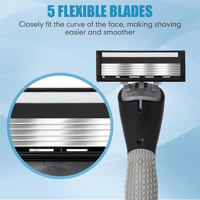 27 Pcs Refillable Men's Razors Kit Holiday Shaving Kit 5 Blade Disposable Sensitive Skin Razor refills for a Comfortable Shave, 3 Handles and 24 Cartridges