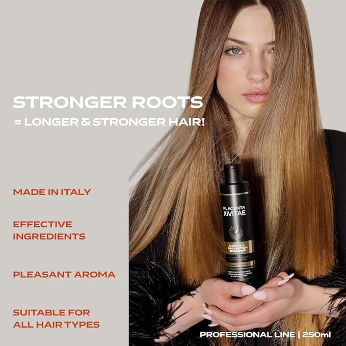 Placenta Hair Loss Shampoo 250ml - Biotech Placenta Hair Growth Shampoo Enriched with Panthenol and Arginine - Advanced Thickening Formula with Proteins and Peptides - Anti Hairloss Treatment