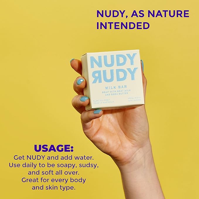 Nudy Rudy Milk Bar, Goat Milk Soap Bar Puck, Made with Organic Shea Butter, Triple Milled Bar, No Harsh Ingredients, All Skin Types, 4.2 oz, Made in Australia