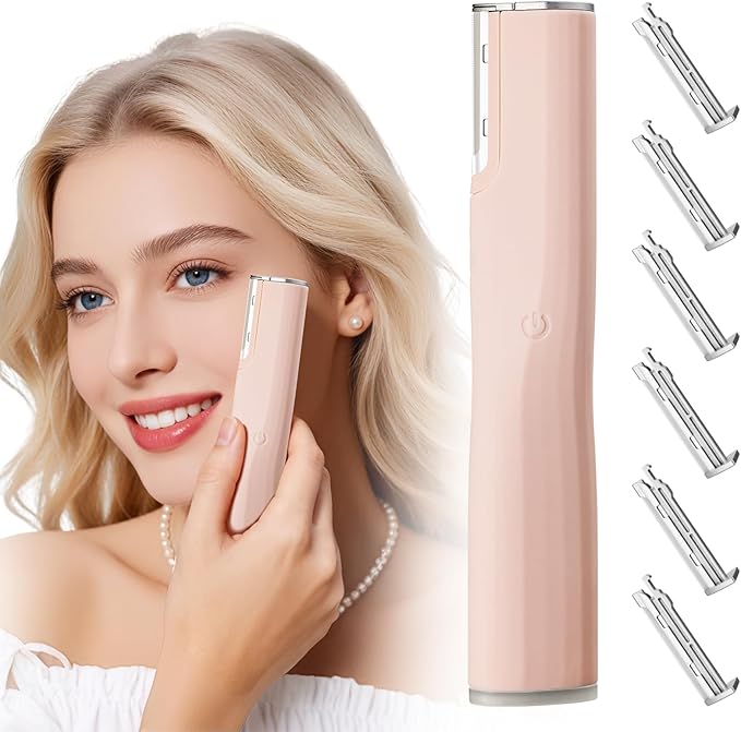 Dermaplane Razor for Women Face with 6 Refill Blades Dermaplaning Tool for Face to Remove Facial Hair & Peach Fuzz Sonic Dermaplaning Tool for Women Facial Hair Shaver LED Light Eyebrow Trimmer Razor