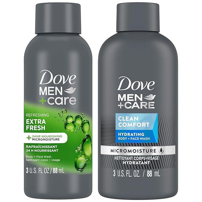 Dove Men+Care Body & Face Wash Variety 2-Pack – Extra Fresh + Clean Comfort, Travel Essentials, 3 Oz Ea