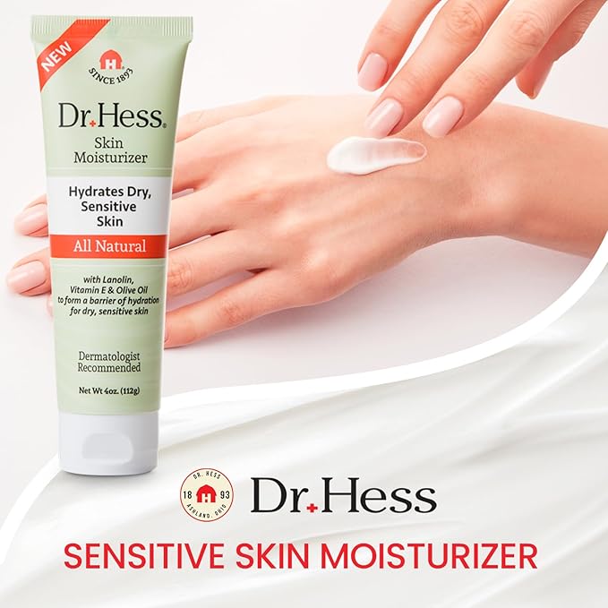 Dr. Hess Face Moisturizer for Dry & Sensitive Skin, Nourishing Lanolin, Vitamin E & Olive Oil Formula, Healing Hydrating Facial & Body Lotion, Paraben & Sulfate Free, Daily Skin Care Cream, 4 oz