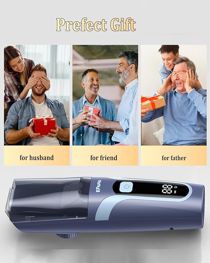 ENNSU Beard Trimmer for Men Auto-Vaccum, Rechargeable Electric Men Beard Trimmers with 2 Combs, 1-20mm Adjustable Length Dial, Waterproof Cordless Mustache Trimmer for Face, Stubble, Blue