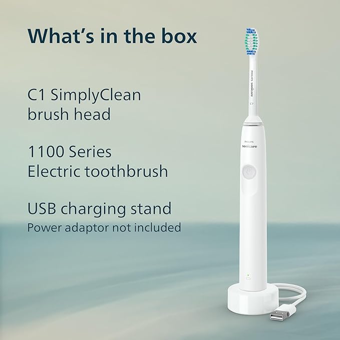 Philips Sonicare 1100 Series Electric Toothbrush - Sonic Toothbrush with Advanced Sonic Technology, EasyStart, Smartimer & Quadpacer, White, Model HX3641/02