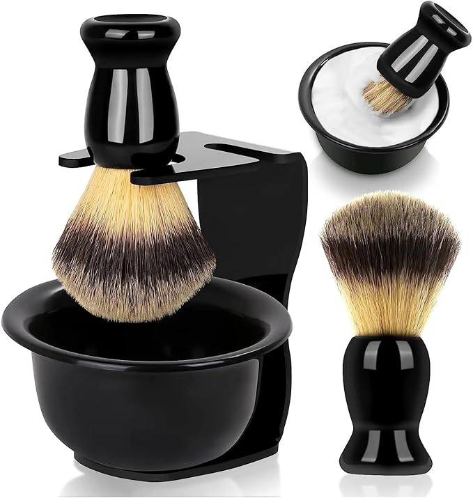 Shaving Brush Set, 3-in-1 Shaving Set with Shaving Brush, Shaving Bowl and Shaving Stand, Father's Day Men's Shaving Gift Set
