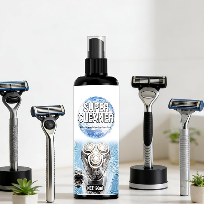 Electric Shaver Cleaner - 120ml Washing Care Spray with Brush | Professional Trimmer Lubricant for Home Barbers, Bathroom Hygiene, Shower, Apartment, Daily Grooming Blade Maintenance