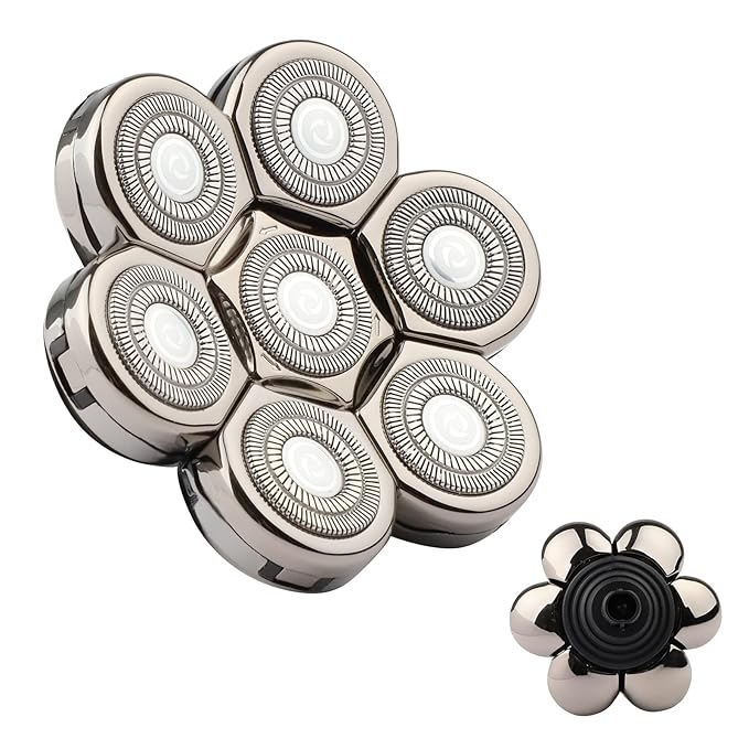 Electric Shaver Replacement Heads 7D - 7 Blades Head Shaver Replacement Heads Universal Stainless Steel Rotary Blade Refills for Bald Head Razor for Men (Silver Gray)