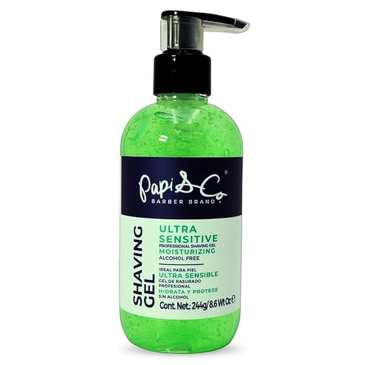 Papi & Co. Shave Gel Men – Sensitive Skin Shaving Gel with Brazilian Mint Oil – Clear Non-Foaming Formula for Beard and Mustache – Moisturizing Barber Grooming Skincare, Alcohol-Free – 8.6oz