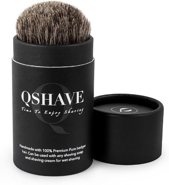 QSHAVE 100% Best Original Pure Badger Hair Shaving Brush Handmade. Real Wood Base. Perfect for Wet Shave, Safety Razor, Double Edge Razor