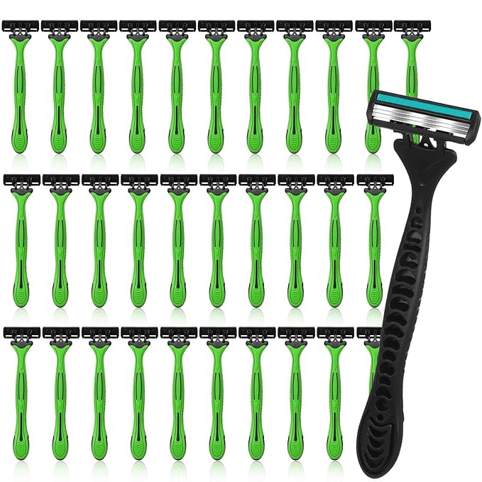 32 Pcs Men's Disposable Razors Bulk 3 Blade Shaving Razors for Sensitive Skin Comfortable Head Shave Valentine Gifts