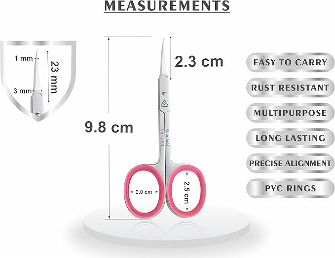Cuticle Scissors Extra Fine Curved, Super Slim Small Scissors with Precise Pointed Tip, Beard, Eyelash, Mustache, Dry Skin - Manicure Scissors