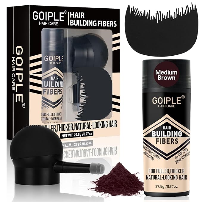 Hair Thickening Fibers & Pump Applicator Set Professional 3-in-1 Hair & Beard Styling Set - Hair Fibers Barber Enhancement Spray for Mens Hair&Beard - Hairline Enhancer&Volumizing Spray(Medium Brown)