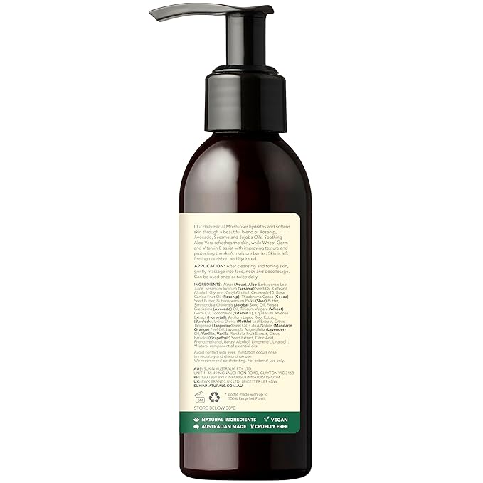 Sukin Facial Moisturizer Pump, Hydrating Face Cream with Wheat Germ and Vitamin E to Deeply Nourish, Soften and Improve Skin Texture, 4.23 Fl Oz