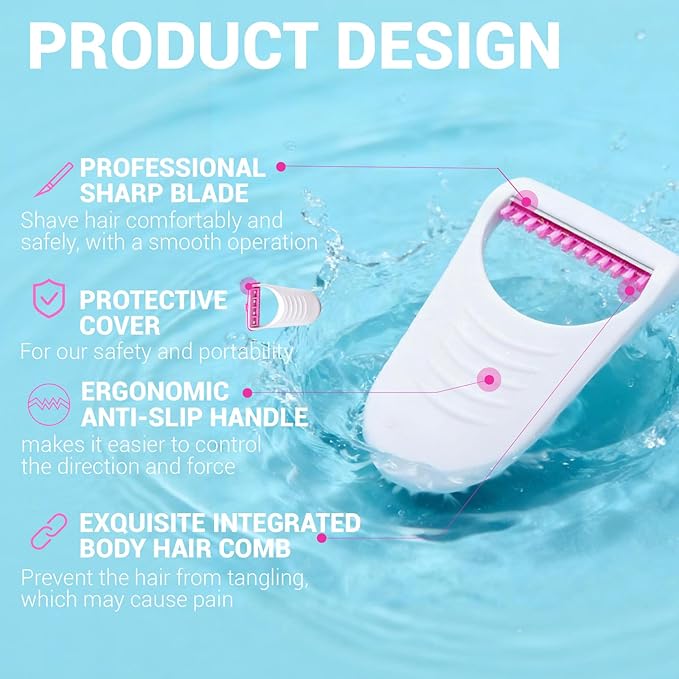 50Pcs Portable Sharp Disposable Prep Razors, Individually Package with Protection Cover, Stainless Steel Single Blade Professional Hair Removal Dry/Wet, Holiday Gifts for Women Home Beauty Salon-Pink