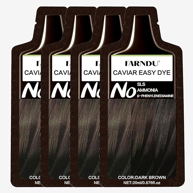 Dark Brown Hair Dye Shampoo for Women Men, Ammonia Free 100% Gray Hair Coverage Herbal 3 in 1 Hair Color Shampoo 4 Pack