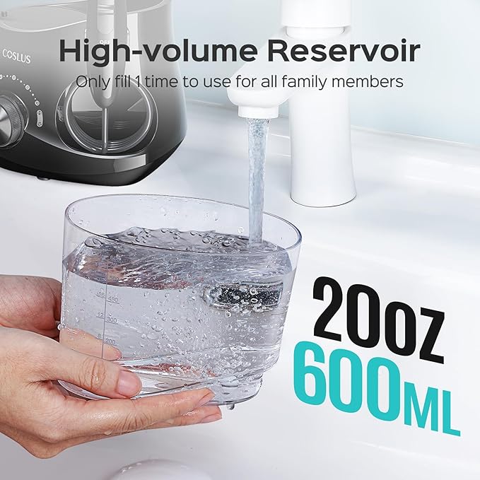 COSLUS E1 Professional Water Flosser for Teeth: 12 Pressure Settings Electric Dental Pick for Tooth Cleaning, Sensitive Gums, Braces, Oral Care - Home Use, 4 Jet Tips for Multiple Users, Family