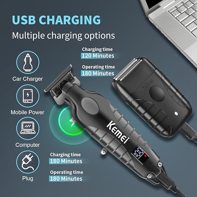 KEMEI Professional Electric Foil Shaver for Men, Beard Trimmer & Men's Grooming Set, Foil Shaving Kit and Bald Head Precision Trimmer, Cordless and Rechargeable with USB, Gifts for Men