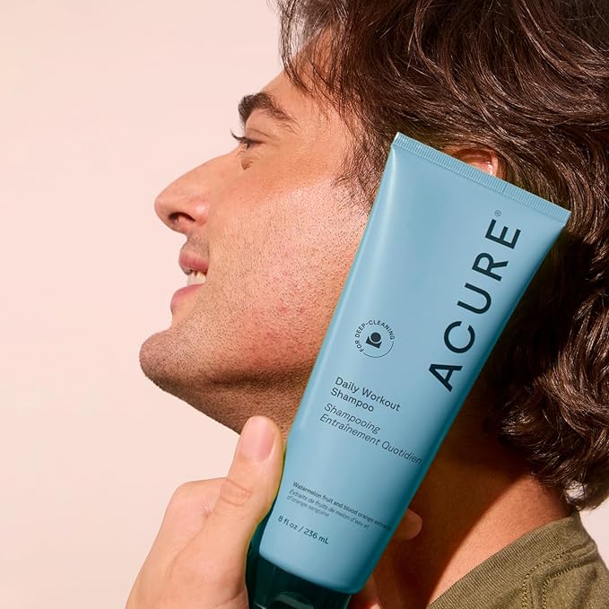 Acure Daily Workout Watermelon Shampoo - Lightweight Hydrating & Clarifying Shampoo for Women & Men w/ Oily, Damaged Hair & Dry Scalp, Color Safe, Vegan, Clean, Paraben & Sulfate Free - 8 fl oz