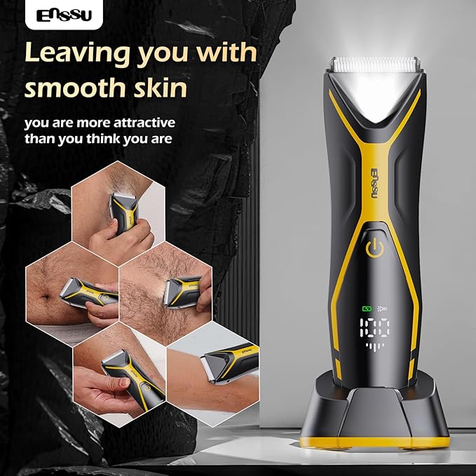 Body Hair Trimmer for Men Manscape Trimmer for Men, Electric Ball Shavers with Ceramic Blades & BLADELOCK™, Pubic Hair Groomer IPX7 Waterproof Wet or Dry Use for Groin/Legs/Chest