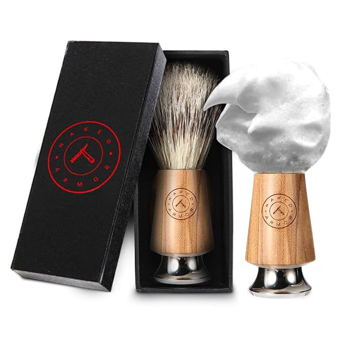 Synthetic Badger Hair Shaving Brush - Futura Synthetic Badger Hair + Handmade Olive Wood Shave Brush, Exfoliating Stiff Bristles, Thick & Creamy Lather For A Great Shave, Pre-Shave & Barber Approved