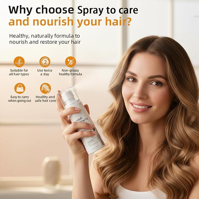 Hair Growth Spray with Rosemary Oil ，Biotin，Thuja OrientalisLeaf Extract, Non-Greasy, Helps Prevent Hair Thinning Hair Loss, for Scalp, 60ml Bottle