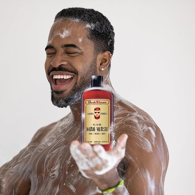 LUMBER PRINCE Men's Original All in One 3-in-1 Shampoo, Conditioner, Hair, Beard and Body Wash - American Viking Crew Cannon with Bulldog Duke PH Ballwash