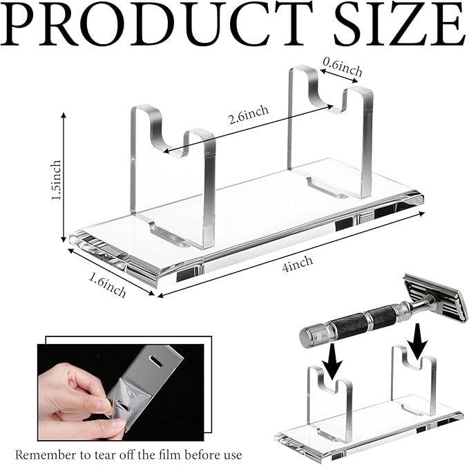 2 Pcs Acrylic Men's Razor Stand Holder Safety Razor Stand Stable Storage Bracket Shaving Brush Stands Bathroom Compatible with MK23C, Clear