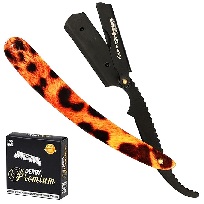 G4 Stainless Steel Straight Edge Barber Shaving Razor Blade for Close Shaving Men Replaceable Blades (Tiger)