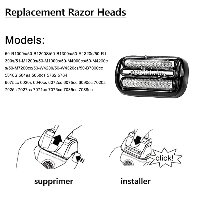 53B Replacement Head Compatible With Braun Series 5 6, 53B Wet and Dry Replacement Foil and Cutter for Braun Electric Shaver S5 S6 5409 5762