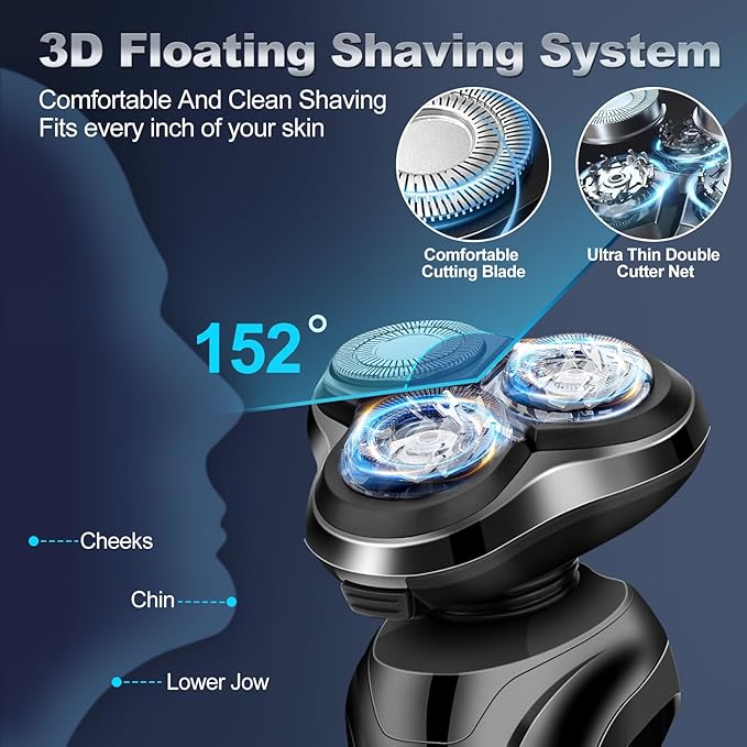 Electric Razor for Men, Men's Rotary Shavers, Waterproof, Wet and Dry Rechargeable Electric Shaver for Men's Faces with a Cordless and Floating Head,Portable Travel Razor,an Ideal Gift for Men