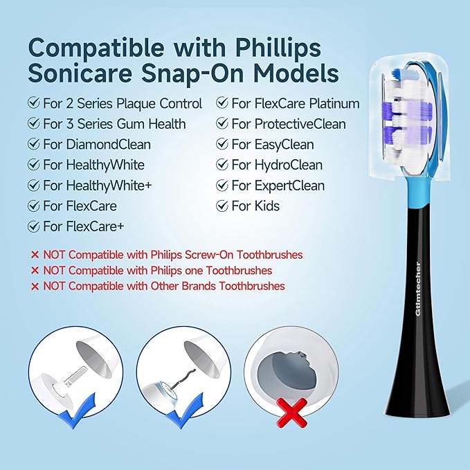 Electric Toothbrush Replacement Heads, 8 Pack Adults Kids 7+ Sonicare Toothbrush Replacement Brush Heads Sensitive Replacement Heads C2 C3 G2 G3 A3, Black