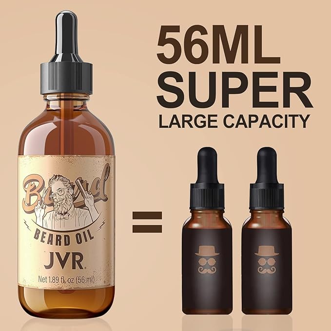 JVR Beard Grooming Kit for Men, Beard Care Kit Includes Oil and Balm,100% Boar Brush Vegan Just for Men Mustache, Perfect Gifts for Him Man Dad Boyfriend