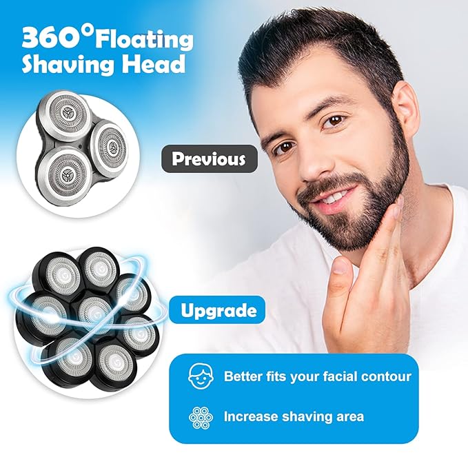 Sjpzwcrl Electric Shaver Replacement Heads 8D - 8 Blades Black Universal Stainless Steel Rotary Blade Refills for Bald Head Razor for Men