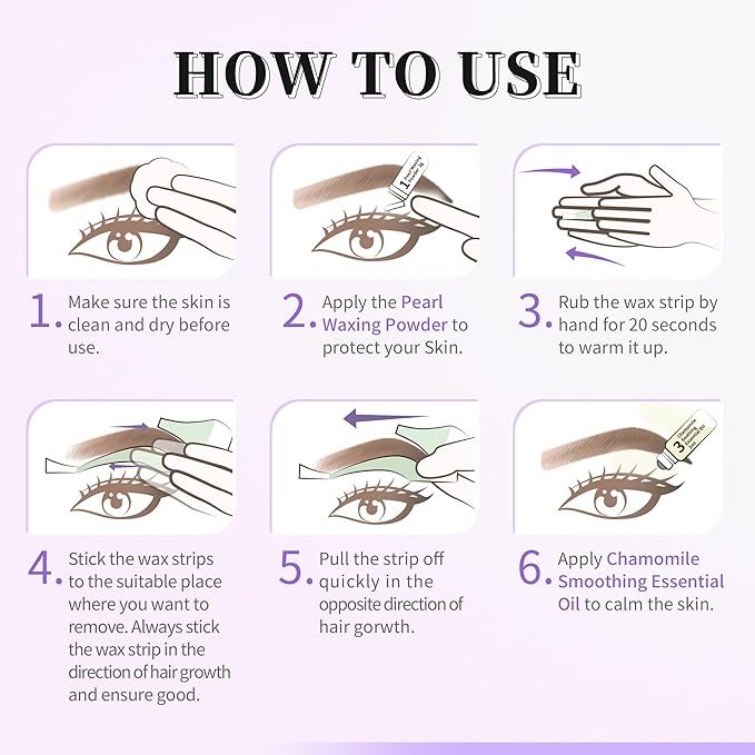 Beauty7 Eyebrow Wax Strips High-arched Eyebrow Wax Strips Kit Hair Removal at Home Waxing 24 Strips with Pearl Powder Essential Oil for Sensitive All Skin Types Women