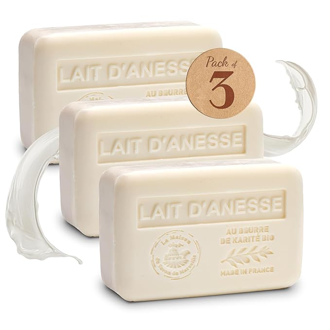 Donkey Milk Soap Bars 3xPack – Enriched With Organic Shea Butter - 97% Natural Ingredients - Traditionally Made - French Milled in Provence - Gentle For Skin – 3x8.8 oz - La Maison Du Savon