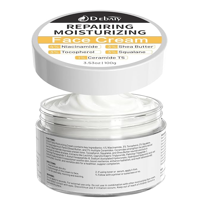 Moisturizer Cream Face Cream with 4% Niacinamide, 3% Tocopherol, Ceramides Boosts Skin Barrier for All Skin Types (3.53oz/100g)