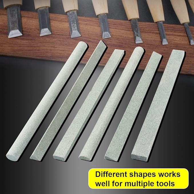 Sharpening Stone Set,6 pcs 180# Wood Carving Sharpener Whetstone Set for for Wood Carving Knives/Chisels&Most Bladed Cutting Tools,Variety of Shapes (Length:appr.5.90inch)